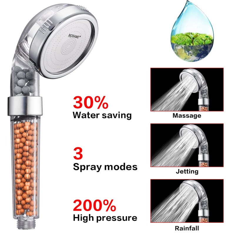 NOSAME Shower Head, Filter Filtration High Pressure Water Saving 3 Mode Function Spray Handheld Showerheads for Dry Skin & Hair - Image 2